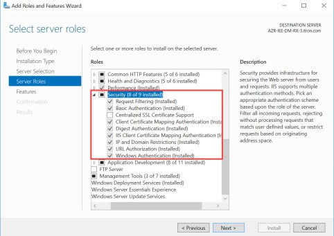 Screenshot of Security selected.
